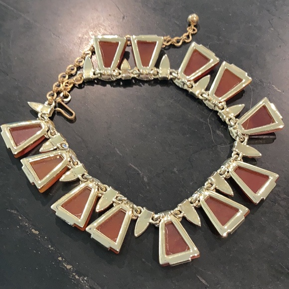 Vintage Charel Lucite Red Orange Choker Necklace - Picture 7 of 10